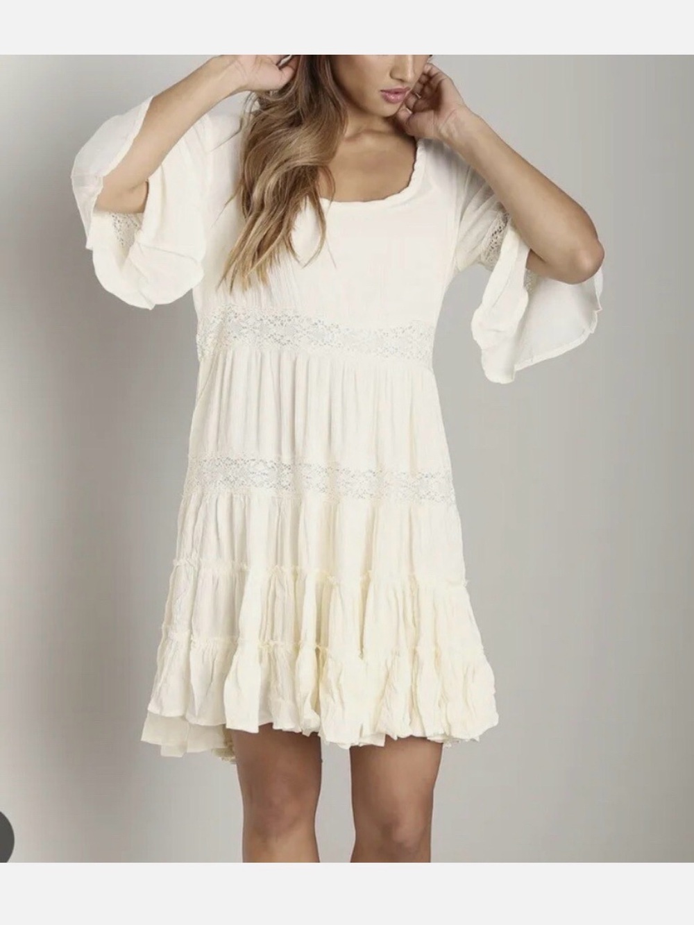 Free People Cream Lace-Trim Mini Dress